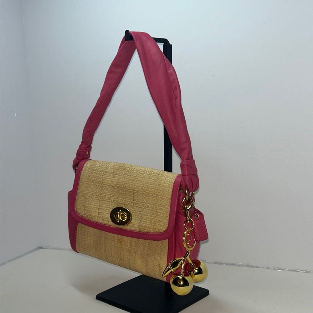 Coach Pink and Tan Shoulder Bag with Gold Details